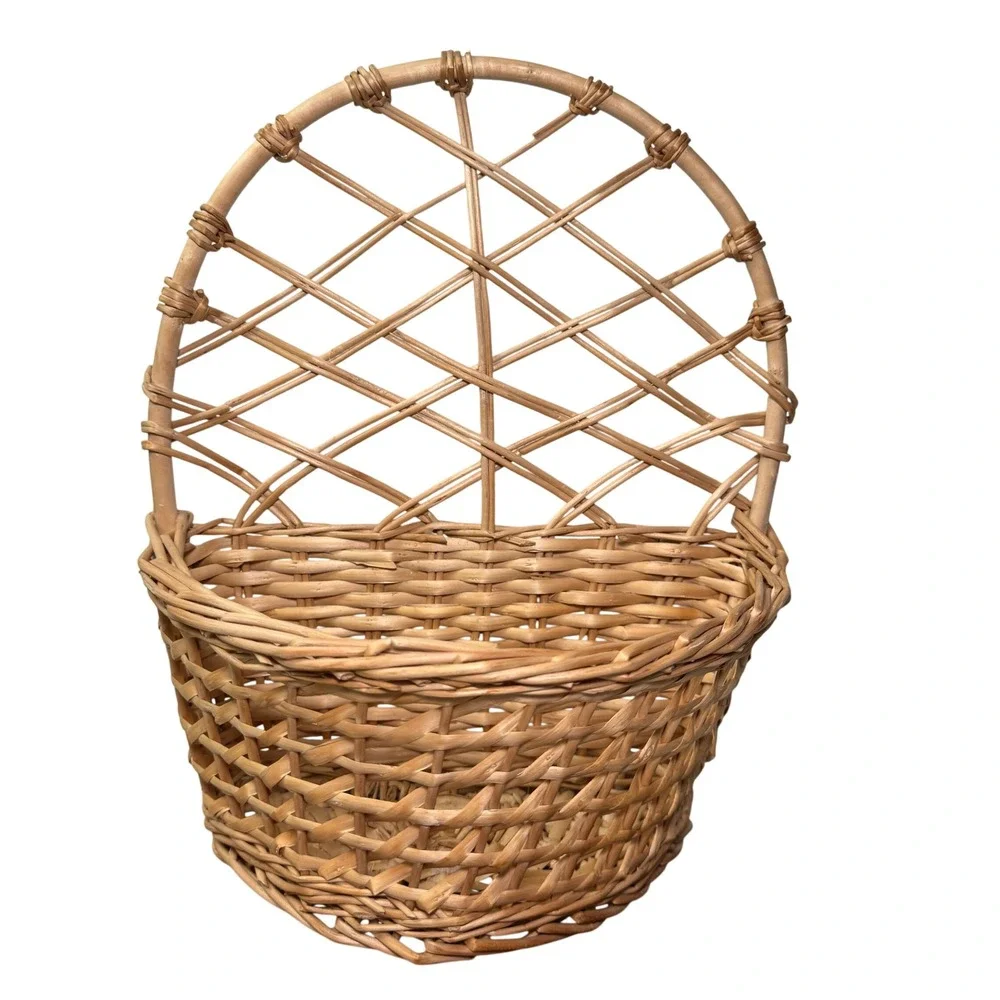Vintage Boho Wicker Wall Hanging Basket Natural Rattan Pocket Planter Storage